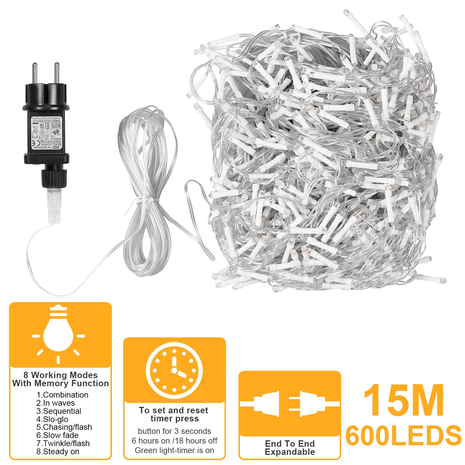 Memory LED Icicle String Lights 5/10/15M Waterproof Outdoor Christmas Fairy Lights 8 Modes Timer Xmas Newyear Decor 31V Plug