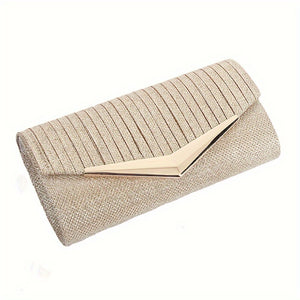 Sequin Ruched Evening Bag, Metal Decor Flap Prom Purse, Glitter Clutch Bag For Wedding Party Best Gifts for Carnaval