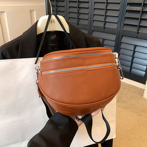 Elegant Convertible Faux Leather Bag: Chic Fanny Pack/Crossbody with Secure Zip & Adjustable Wide Strap for Stylish Women
