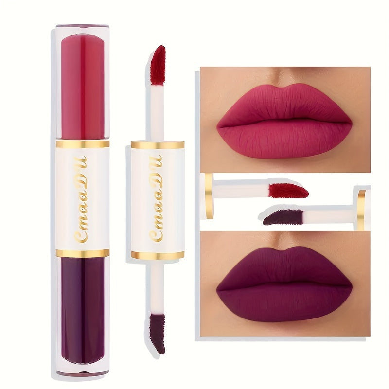 Double Ended Lip Gloss, Matte Velvet Satin Texture, Vivid Color Rendering Lip Glaze Long Lasting Waterproof Liquid Lipsticks ( 8 Colors ) Valentine's Day Gifts