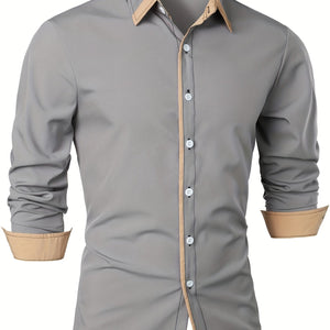 Men's Statement Trim Casual Trim Contrast Color Long Sleeve Shirt