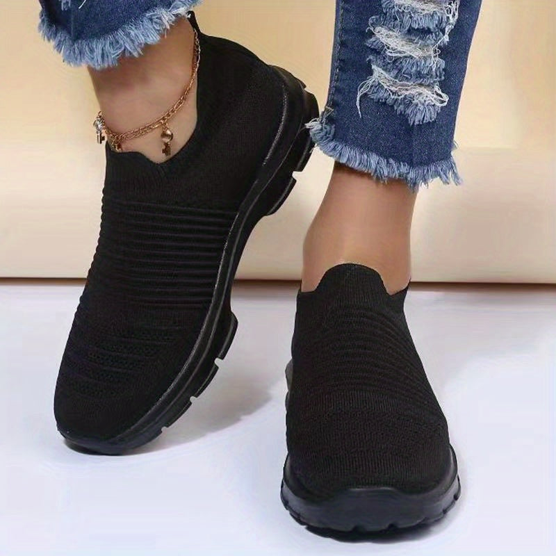 Women's Knit Soft Sole Breathable Mesh Sneakers, Solid Color Slip On Shoes, Women's Footwear