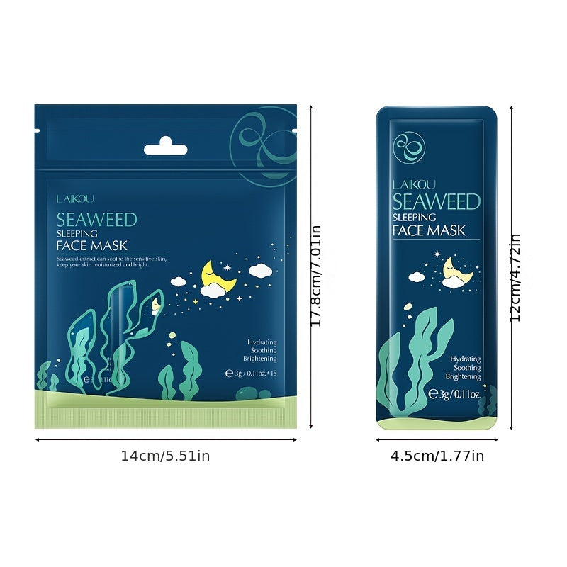 15pcs Seaweed Sleeping Mask, Oil Control Gel Mask, Free Washing Night Mask Travel Essential