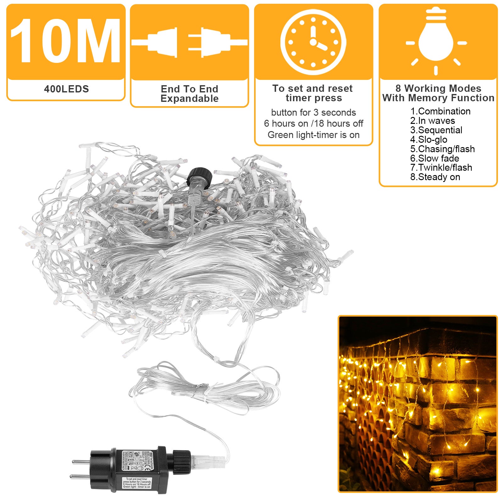 Memory LED Icicle String Lights 5/10/15M Waterproof Outdoor Christmas Fairy Lights 8 Modes Timer Xmas Newyear Decor 31V Plug