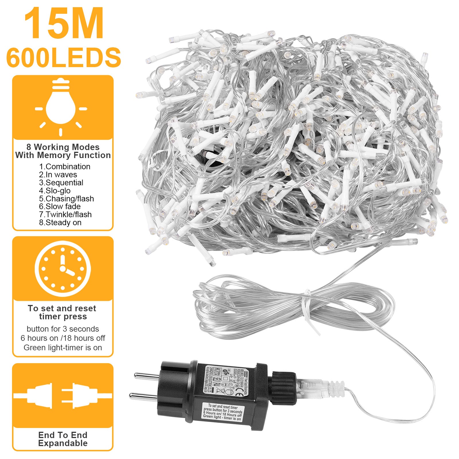 Memory LED Icicle String Lights 5/10/15M Waterproof Outdoor Christmas Fairy Lights 8 Modes Timer Xmas Newyear Decor 31V Plug