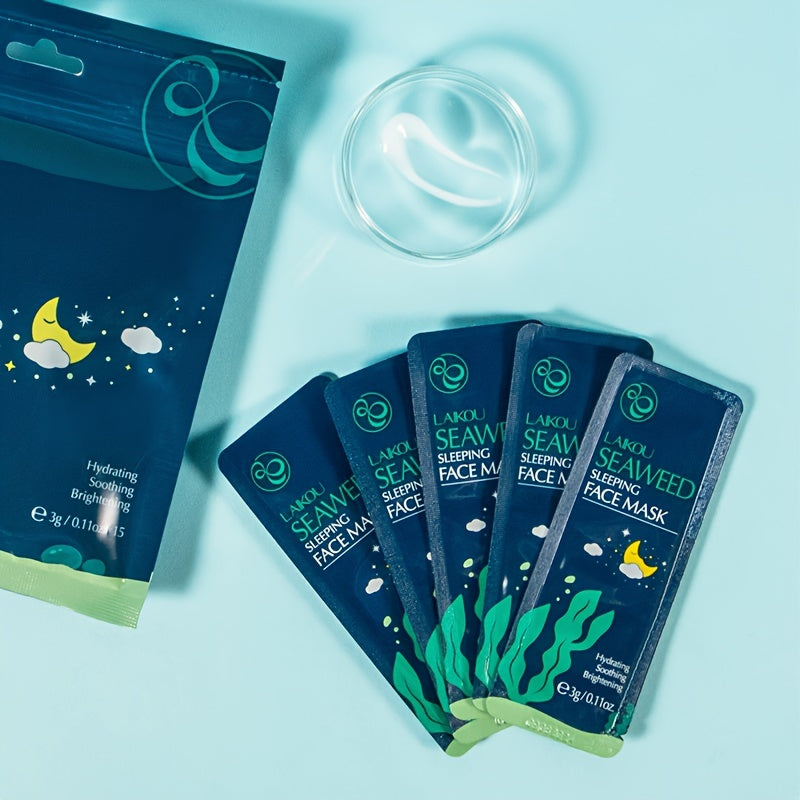 15pcs Seaweed Sleeping Mask, Oil Control Gel Mask, Free Washing Night Mask Travel Essential