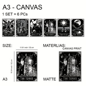6pcs/set Black White Tarot Posters Wall Art, Living Room Bedroom Modern Wall Painting No Frame