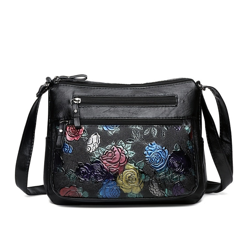 Fashionable Floral Print Crossbody Bag - Adjustable Strap, Zipper Closure, Foldable, Polyester Lining, Messenger Bag for Women - Casual, Stylish, and Practical