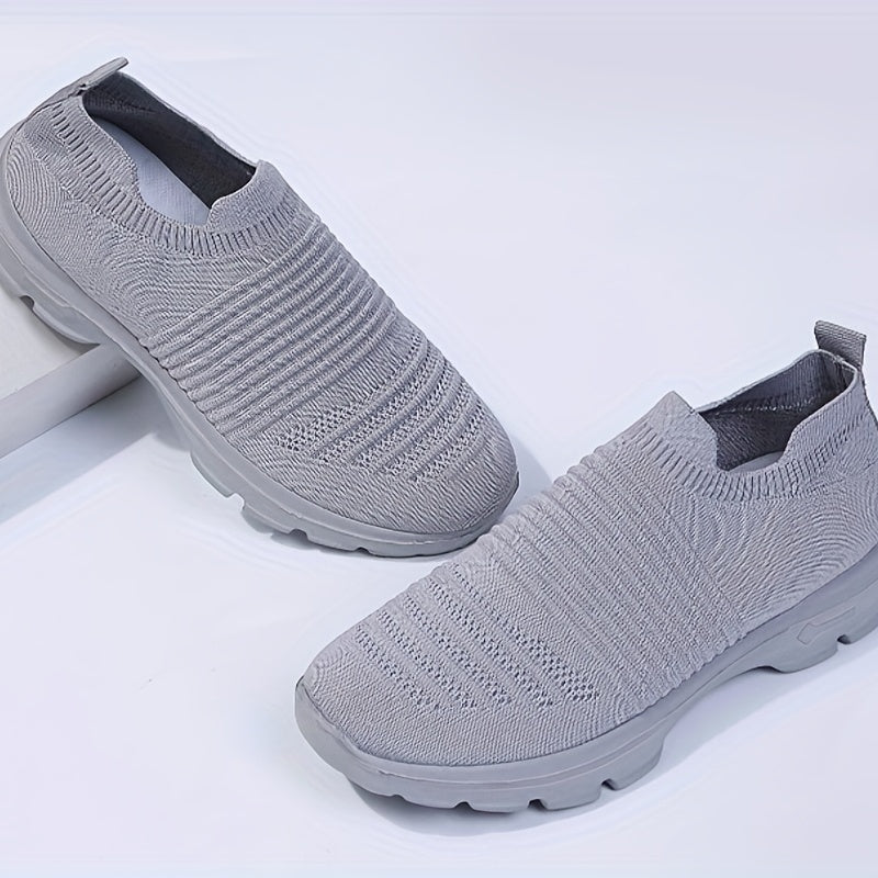 Women's Knit Soft Sole Breathable Mesh Sneakers, Solid Color Slip On Shoes, Women's Footwear