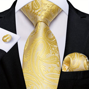 Classic Striped Tie Set For Men Blue Yellow Ties Trendy Woven Necktie Hanky Cufflinks Set Business Tie, Ideal choice for Gifts