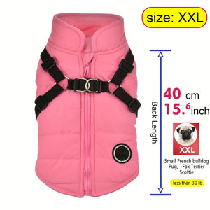 Warm Padded Dog Vest with Harness for Small and Medium Dogs - Red Coat for Extra Comfort and Security Christmas Gift