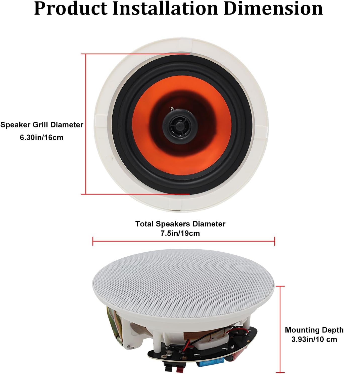 Herdio 6.5'' 4PCS Bluetooth In Ceiling Speakers 600W 2-Way Flush Mount Speakers System With Wall Amplifier Receiver For Bathroom