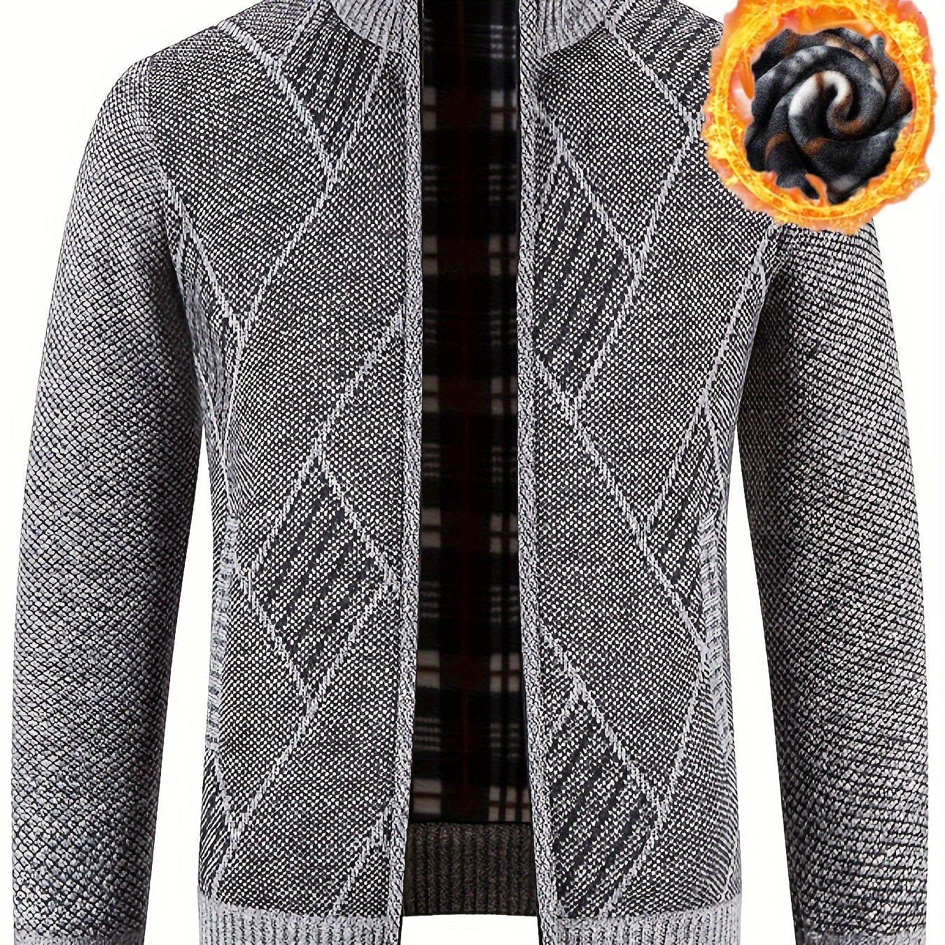 Loldeal Men'S Stand Collar Diamond Plaid Cardigan - Thick Warm Knit Open Front Sweater with Pockets, Solid Color Casual Fall/Winter Layering Essential, Cozy Clothing, Stylish Cardigan, Durable Construction, Warm Knitwear