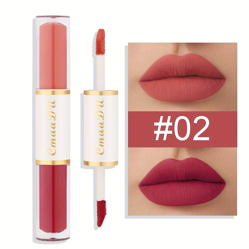 Double Ended Lip Gloss, Matte Velvet Satin Texture, Vivid Color Rendering Lip Glaze Long Lasting Waterproof Liquid Lipsticks ( 8 Colors ) Valentine's Day Gifts
