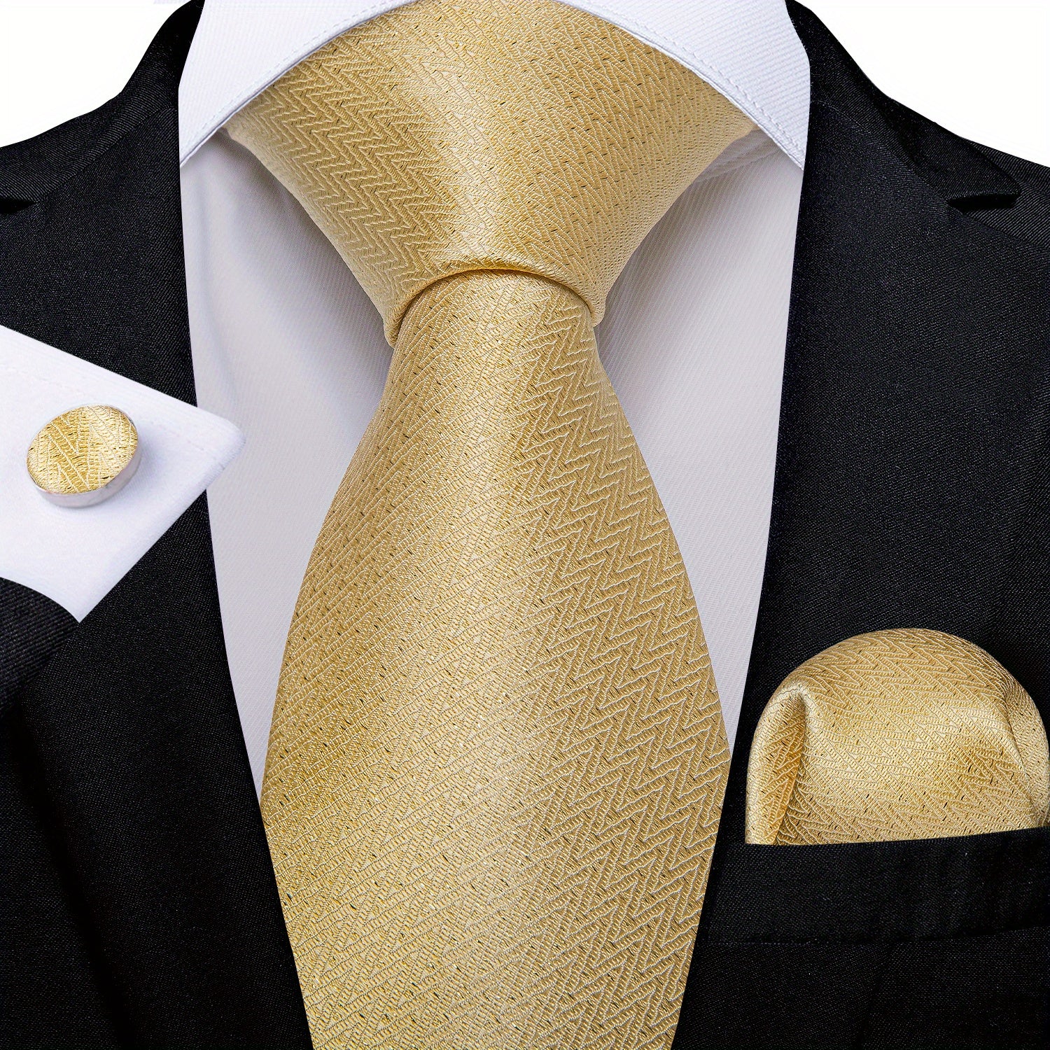 Classic Striped Tie Set For Men Blue Yellow Ties Trendy Woven Necktie Hanky Cufflinks Set Business Tie, Ideal choice for Gifts