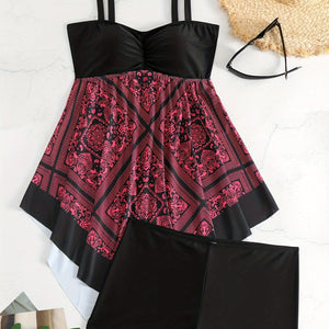 Plus Size Women's Printed One-Piece Swimsuit, Sexy Print Swimwear