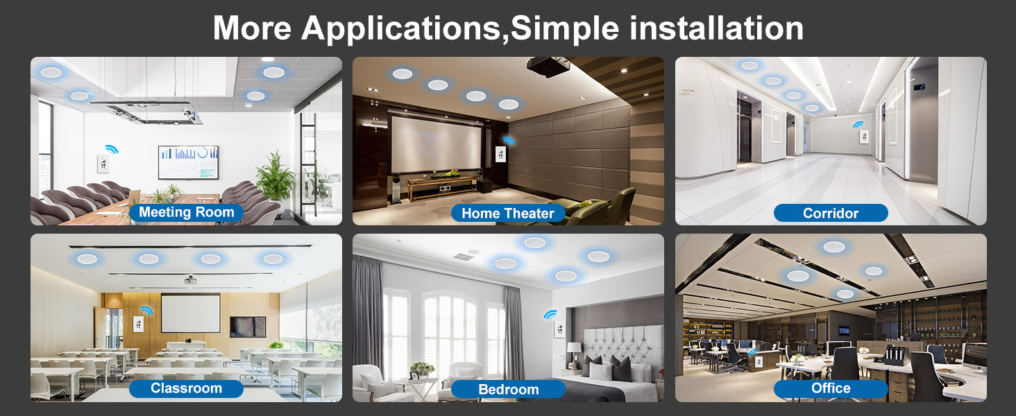 Herdio 6.5'' 4PCS Bluetooth In Ceiling Speakers 600W 2-Way Flush Mount Speakers System With Wall Amplifier Receiver For Bathroom