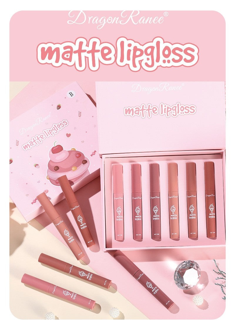 6 Pcs Lip Glaze Lipstick 6 Sets Non Stick Cup Nude Skin Color Lip Gloss Cute Set Box Long Lasting Non Stick Cup Does Not Fade Waterproof Lip Gloss Lipstick Gel, Valentine's Day Gifts For Women