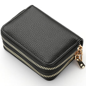 Double Zipper Wallet, Women's Short Credit Card Holder, Multifunctional Large Capacity Coin Purse