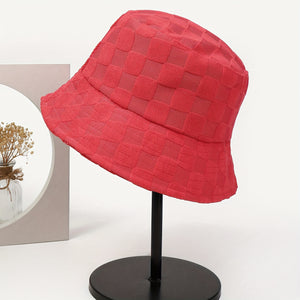 Plaid Embossed Bucket Hat Solid Color Trendy Casual Basin Hat Unisex Couple Fisherman Cap For Women Men