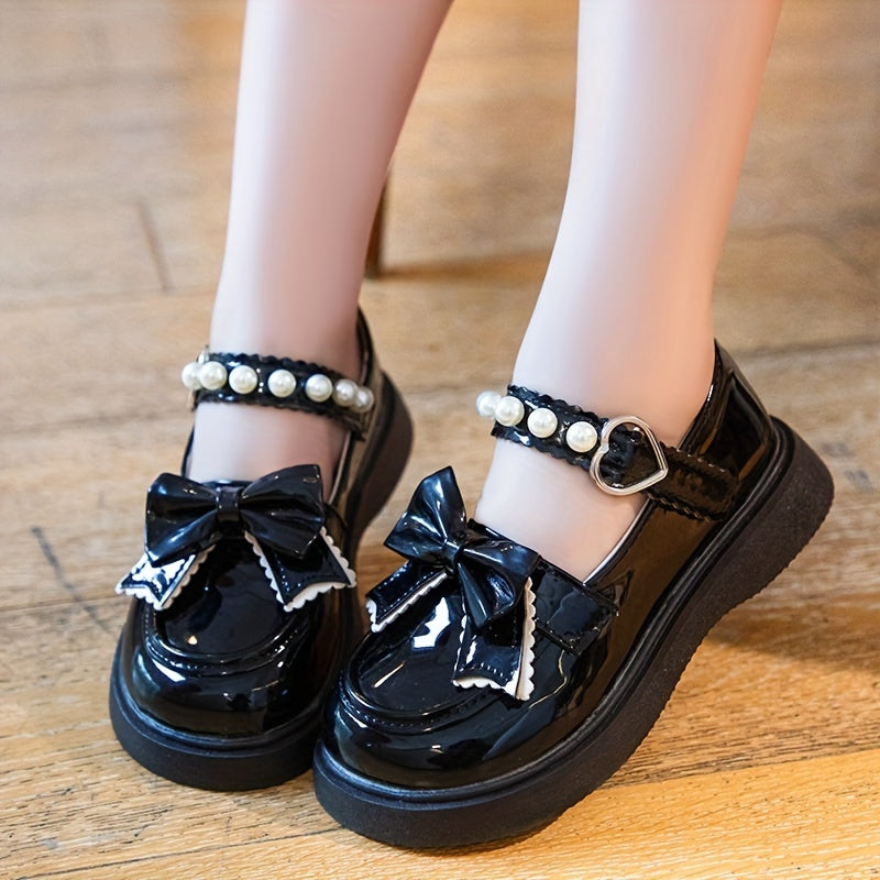 Girls Princess Dress Shoes - Classic Mary Jane Design, Square Toe, Ultra Soft Sole, Anti Slip, Adjustable Ankle Strap - Exquisite Faux Pearl Chain Decor, Perfect for Special Occasions