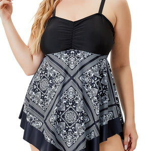 Plus Size Women's Printed One-Piece Swimsuit, Sexy Print Swimwear