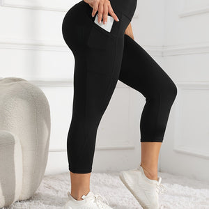 Women's High-Waisted 7/8 Length Leg Workout Leggings - Full-Length Leg Muscle-Building Gym Pants with Pockets, Solid Green Yoga Pants for Cycling, Pilates, Training | All-Season Fitness Pants with 7/8th Leg Coverage, Smooth T