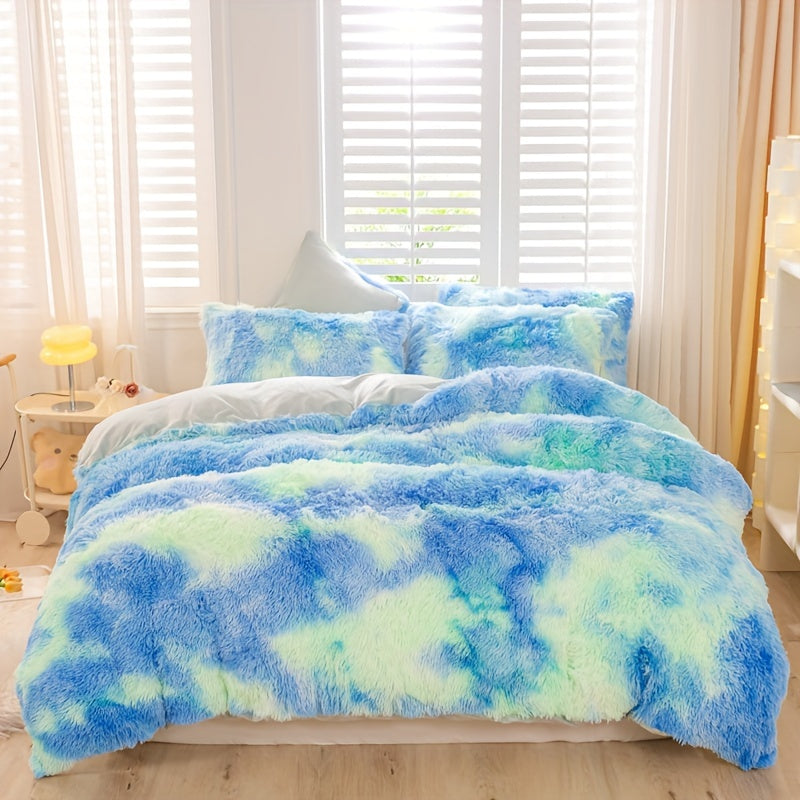 3pcs Y2K Tie Dye Plush Duvet Cover Set ( 1 Duvet Cover + 2 Pillowcase), Soft & Warm Bedding Set