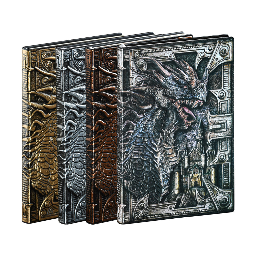 AOXUNDIY Embossed Dragon Journal Notebook, Animal Theme Plain Ruling Writing Pad with 3D Metal Dinosaur Design, Dinosaur Room Decor