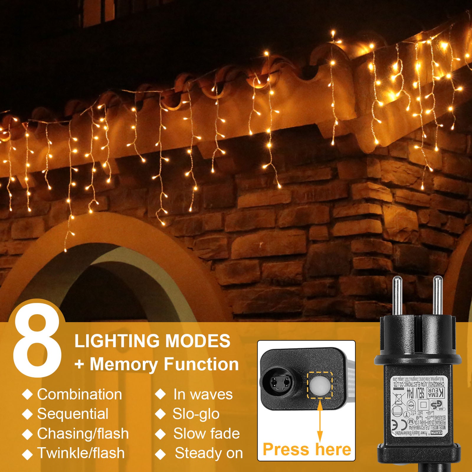 Memory LED Icicle String Lights 5/10/15M Waterproof Outdoor Christmas Fairy Lights 8 Modes Timer Xmas Newyear Decor 31V Plug