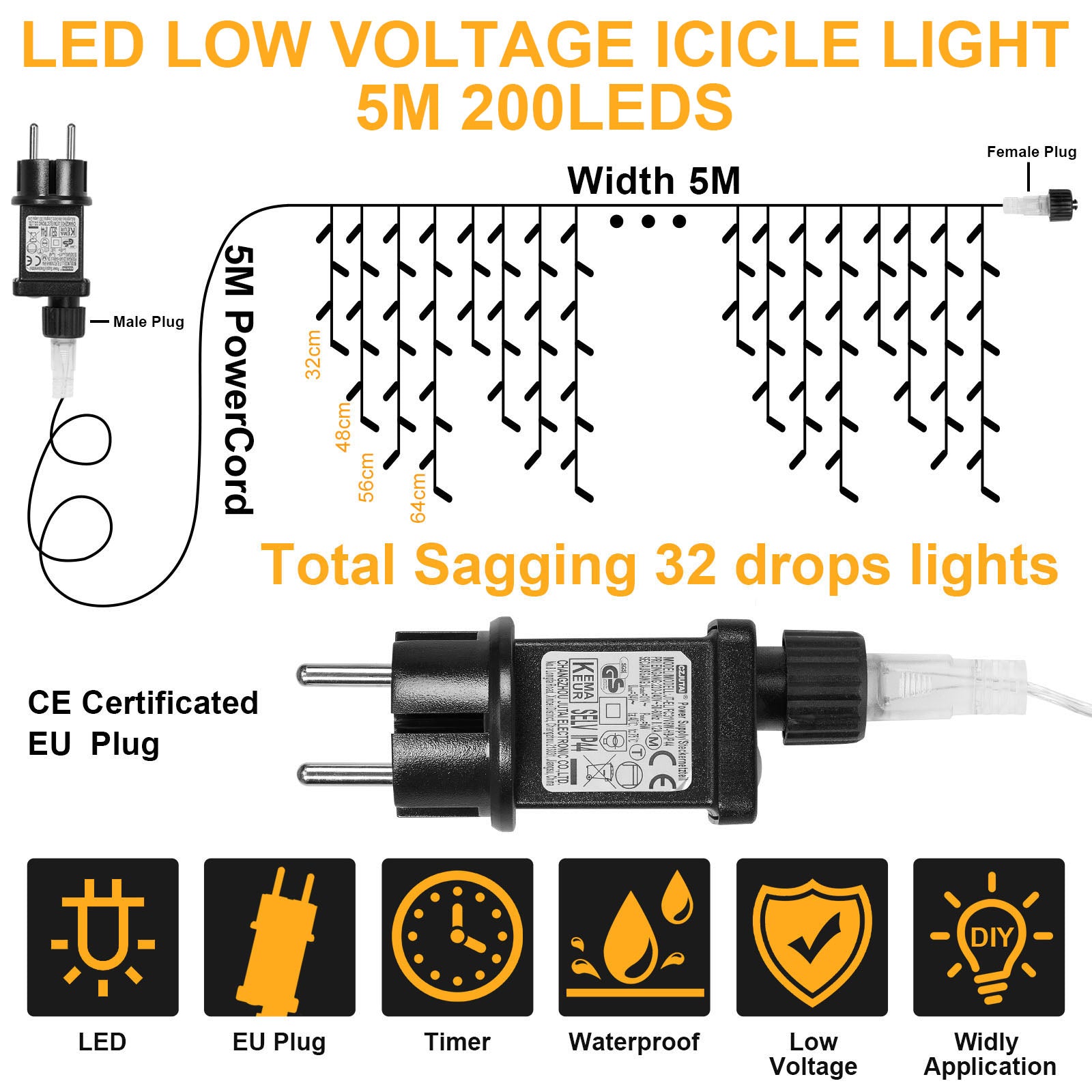 Memory LED Icicle String Lights 5/10/15M Waterproof Outdoor Christmas Fairy Lights 8 Modes Timer Xmas Newyear Decor 31V Plug