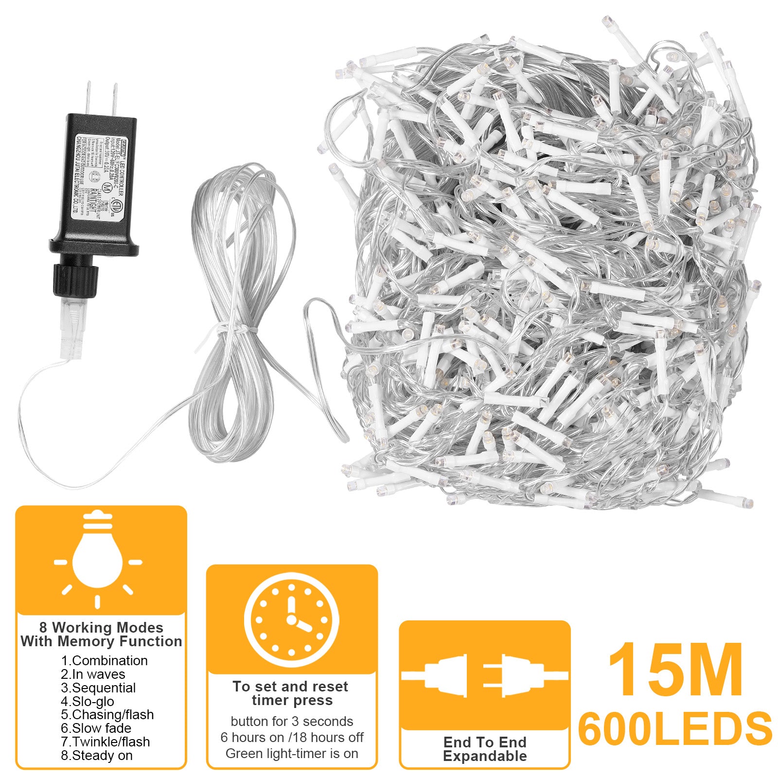 Memory LED Icicle String Lights 5/10/15M Waterproof Outdoor Christmas Fairy Lights 8 Modes Timer Xmas Newyear Decor 31V Plug