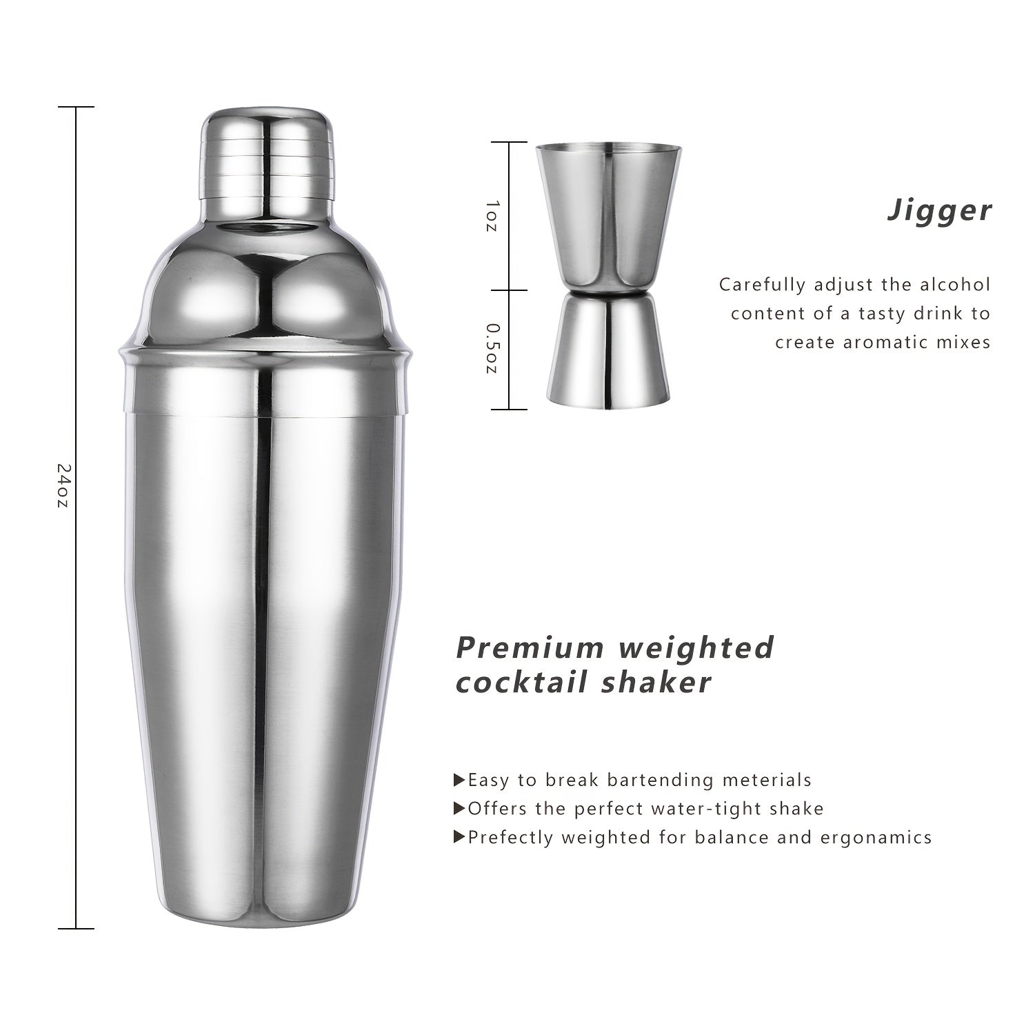 5pcs, Cocktail Shaker Set, Including 750ml/25.4oz Stainless Steel Cocktail Shaker, Bar Spoon, Double Jigger And Pour Spouts, Bar Accessories, For Bar, Pub, Club Use