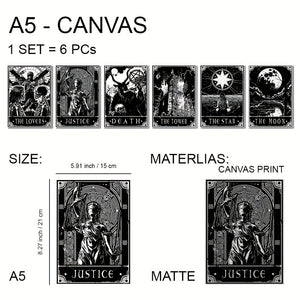 6pcs/set Black White Tarot Posters Wall Art, Living Room Bedroom Modern Wall Painting No Frame