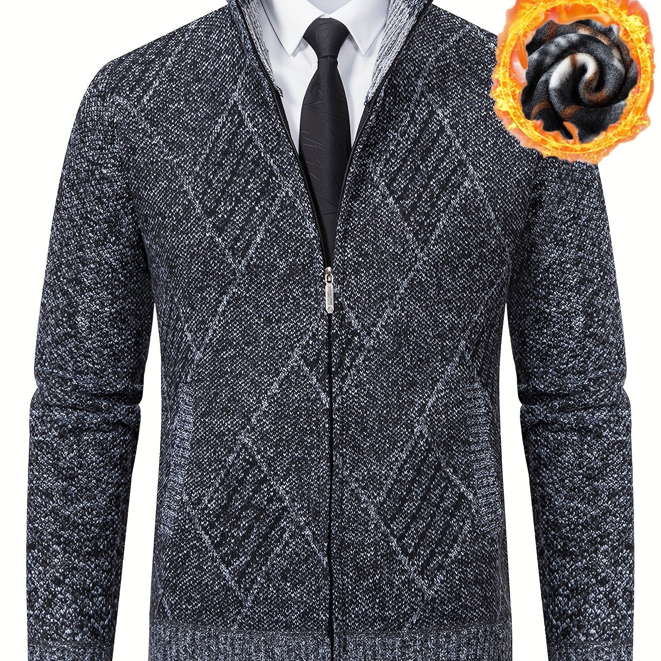 Loldeal Men'S Stand Collar Diamond Plaid Cardigan - Thick Warm Knit Open Front Sweater with Pockets, Solid Color Casual Fall/Winter Layering Essential, Cozy Clothing, Stylish Cardigan, Durable Construction, Warm Knitwear