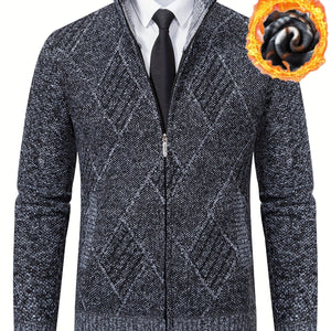 Loldeal Men'S Stand Collar Diamond Plaid Cardigan - Thick Warm Knit Open Front Sweater with Pockets, Solid Color Casual Fall/Winter Layering Essential, Cozy Clothing, Stylish Cardigan, Durable Construction, Warm Knitwear