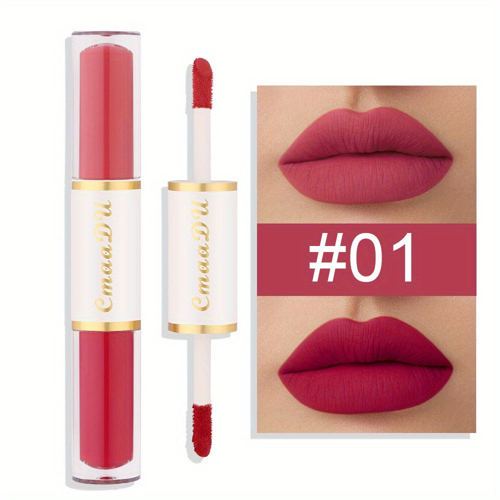 Double Ended Lip Gloss, Matte Velvet Satin Texture, Vivid Color Rendering Lip Glaze Long Lasting Waterproof Liquid Lipsticks ( 8 Colors ) Valentine's Day Gifts