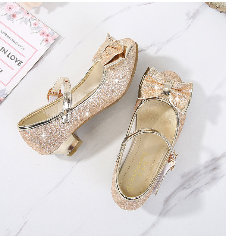 Girls' Elegant Low Heel Pumps - Bow Decorated Princess Party Shoes for Spring and Summer with Comfortable Insoles and Durable Outsoles