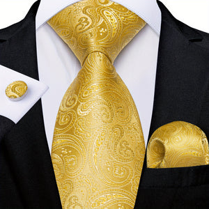 Classic Striped Tie Set For Men Blue Yellow Ties Trendy Woven Necktie Hanky Cufflinks Set Business Tie, Ideal choice for Gifts