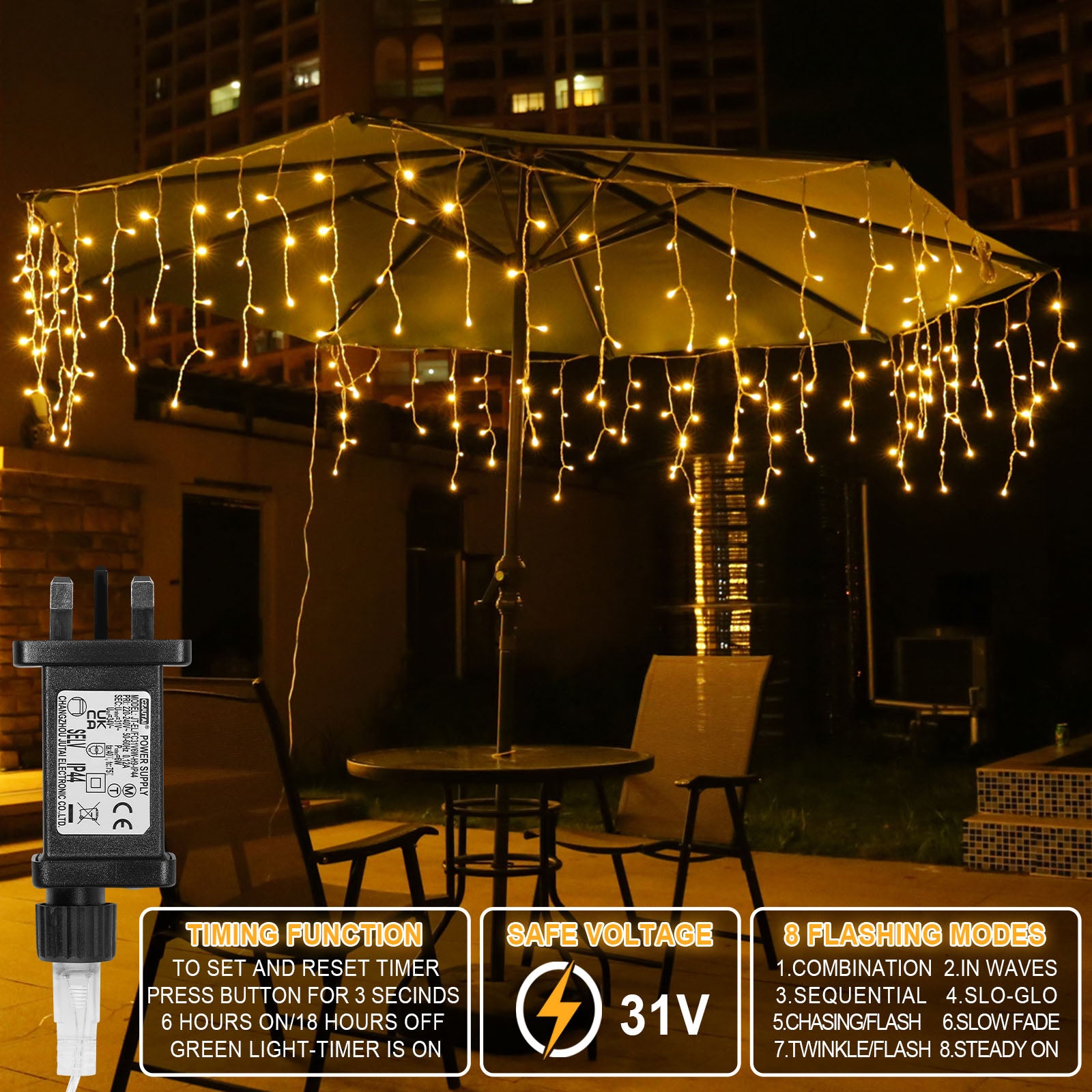 Memory LED Icicle String Lights 5/10/15M Waterproof Outdoor Christmas Fairy Lights 8 Modes Timer Xmas Newyear Decor 31V Plug