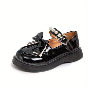 Girls Princess Dress Shoes - Classic Mary Jane Design, Square Toe, Ultra Soft Sole, Anti Slip, Adjustable Ankle Strap - Exquisite Faux Pearl Chain Decor, Perfect for Special Occasions