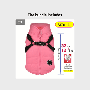 Warm Padded Dog Vest with Harness for Small and Medium Dogs - Red Coat for Extra Comfort and Security Christmas Gift