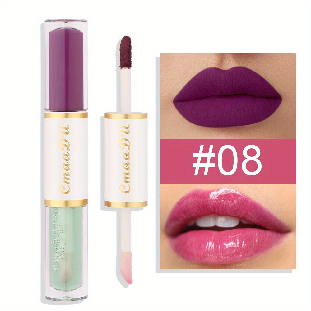 Double Ended Lip Gloss, Matte Velvet Satin Texture, Vivid Color Rendering Lip Glaze Long Lasting Waterproof Liquid Lipsticks ( 8 Colors ) Valentine's Day Gifts