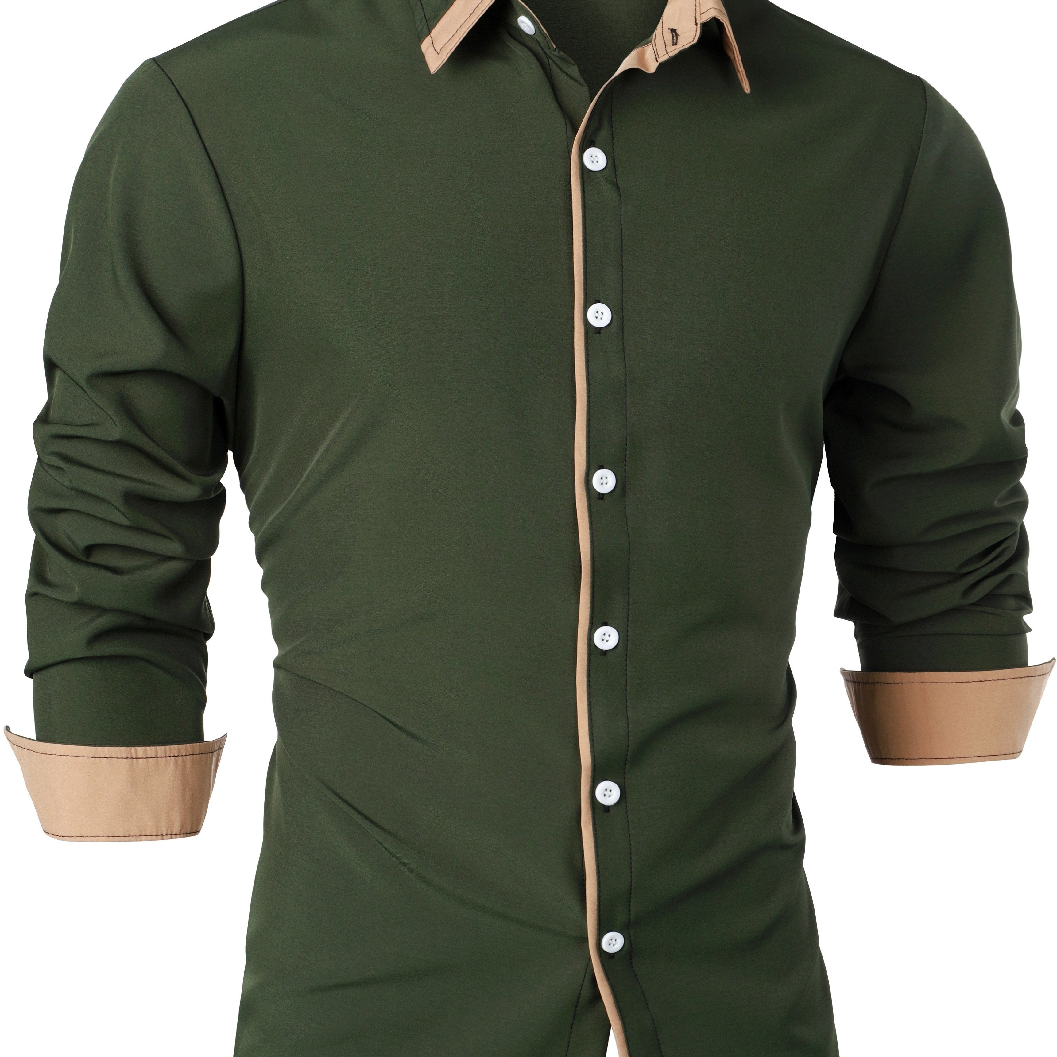 Men's Statement Trim Casual Trim Contrast Color Long Sleeve Shirt
