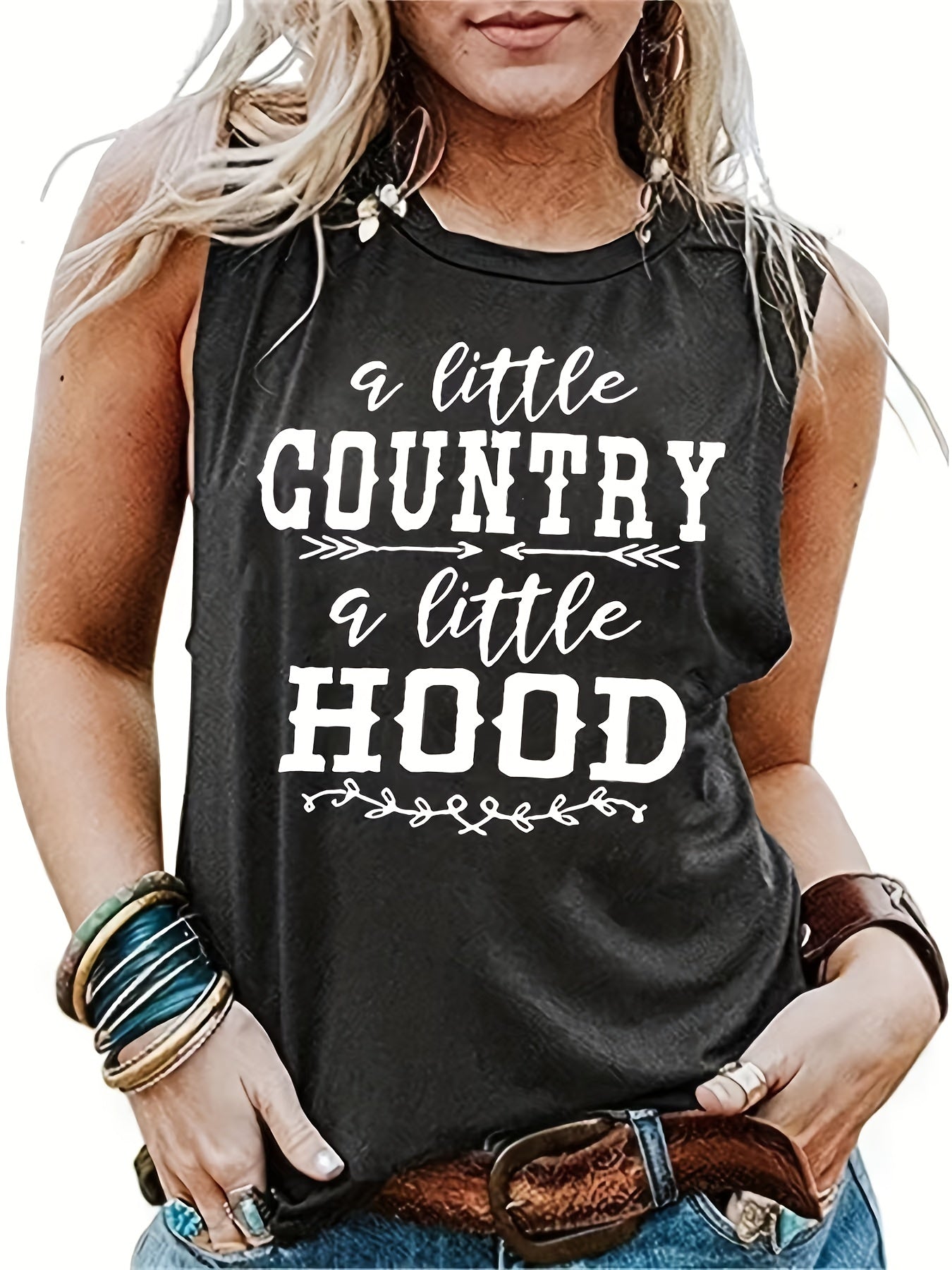 Letter Print Country Music Festival Crew Neck Tank Top, Casual Spring & Summer Loose Stylish Tank Top, Women's Clothing