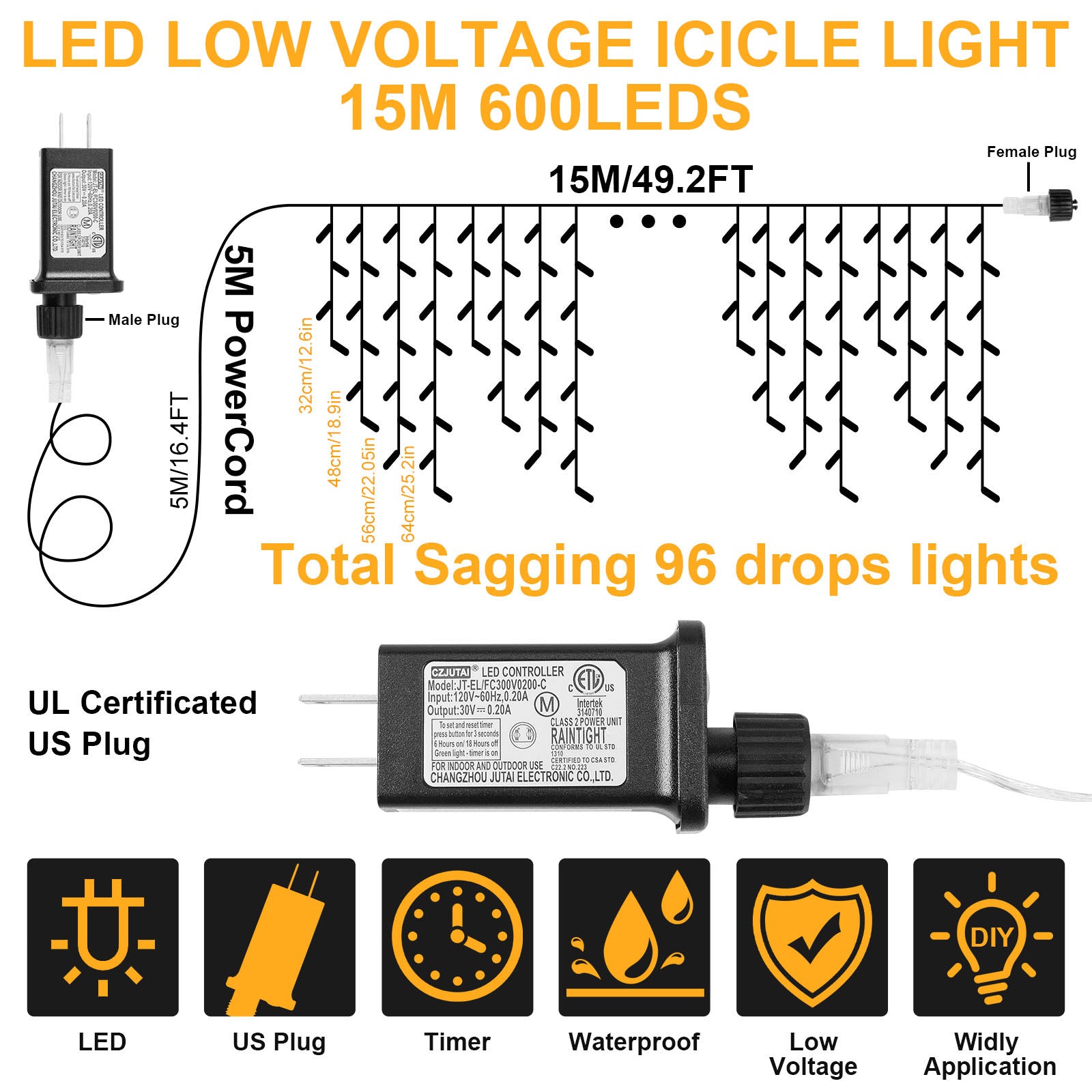 Memory LED Icicle String Lights 5/10/15M Waterproof Outdoor Christmas Fairy Lights 8 Modes Timer Xmas Newyear Decor 31V Plug