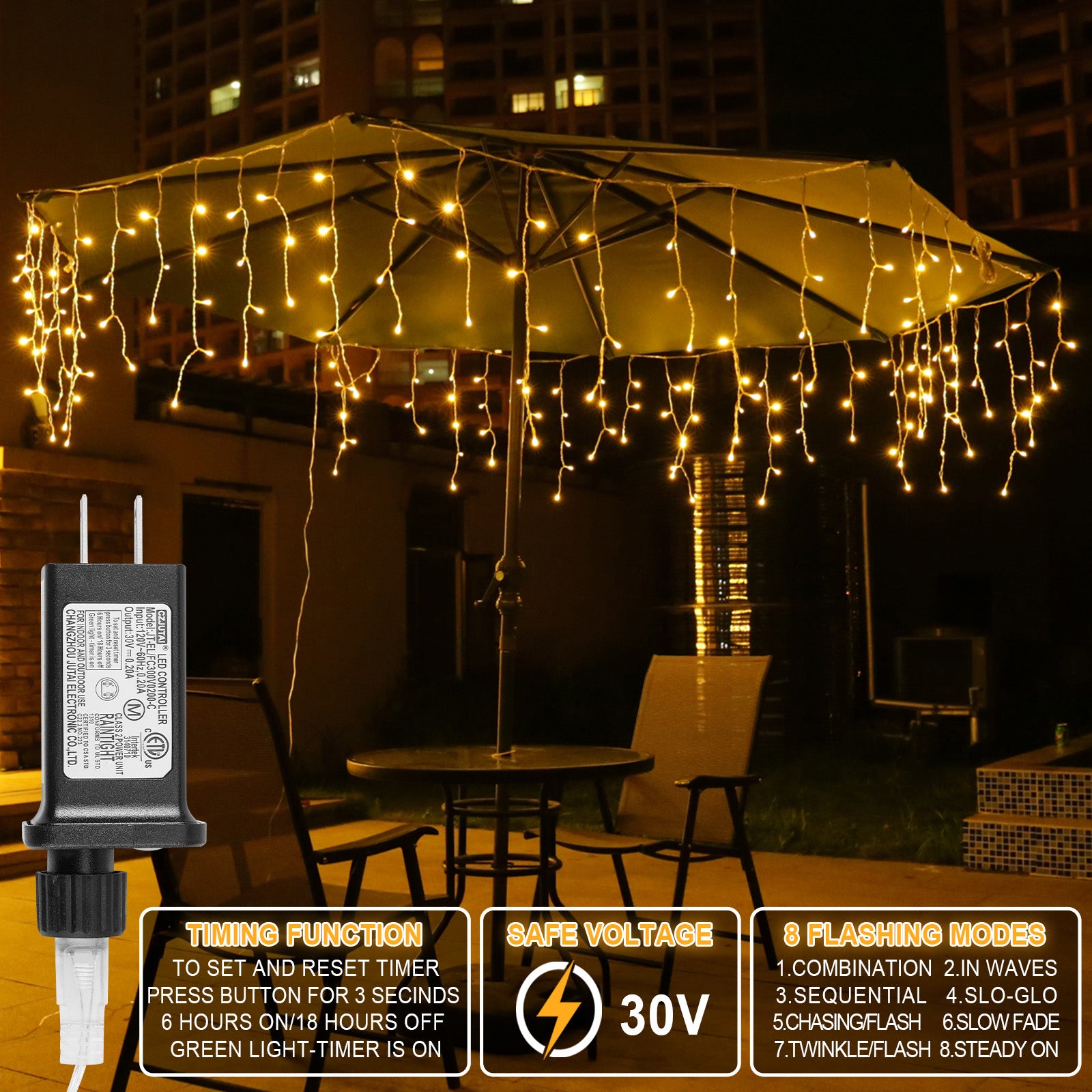Memory LED Icicle String Lights 5/10/15M Waterproof Outdoor Christmas Fairy Lights 8 Modes Timer Xmas Newyear Decor 31V Plug