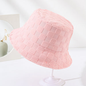 Plaid Embossed Bucket Hat Solid Color Trendy Casual Basin Hat Unisex Couple Fisherman Cap For Women Men