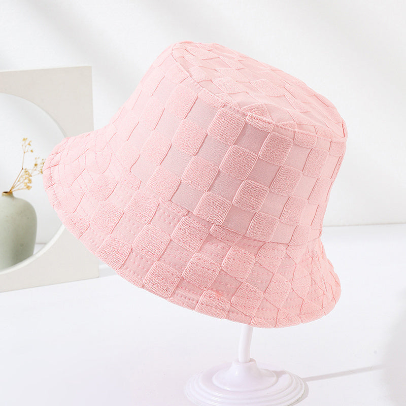 Plaid Embossed Bucket Hat Solid Color Trendy Casual Basin Hat Unisex Couple Fisherman Cap For Women Men