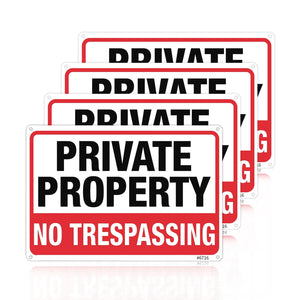 4pcs Private Property No Trespassing Sign Metal Signs 10"x7" Rust Free Aluminum, Indoor & Outdoor Use